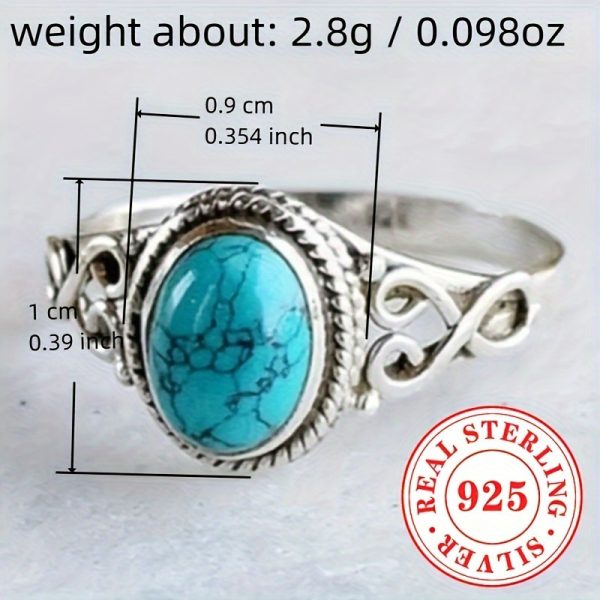 1 Lady Fashion Personality Ring 2.8g 925 Sterling Silver Bohemian Synthetic Turquoise Ring Ladies Men's Casual Vacation Vintage Ring Jewelry (Stone Pattern Random) - Image 5
