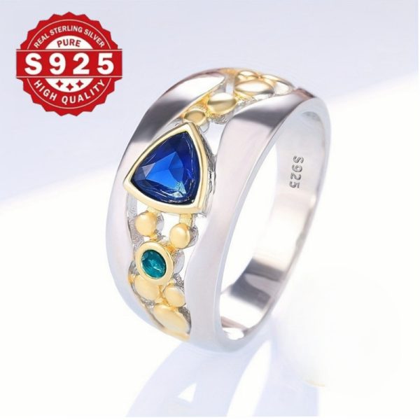 Vintage Nautical Style 925 Sterling Silver Ring with Synthetic Blue Sapphire and Turquoise Gems, 5g Pure Silver Plated, Ideal for Wedding and Party Jewelry, All Seasons Compatible, Perfect for Valentine's Day Gift - Image 7