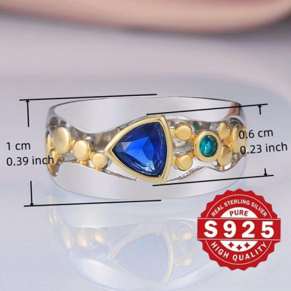 Vintage Nautical Style 925 Sterling Silver Ring with Synthetic Blue Sapphire and Turquoise Gems, 5g Pure Silver Plated, Ideal for Wedding and Party Jewelry, All Seasons Compatible, Perfect for Valentine's Day Gift - Image 3