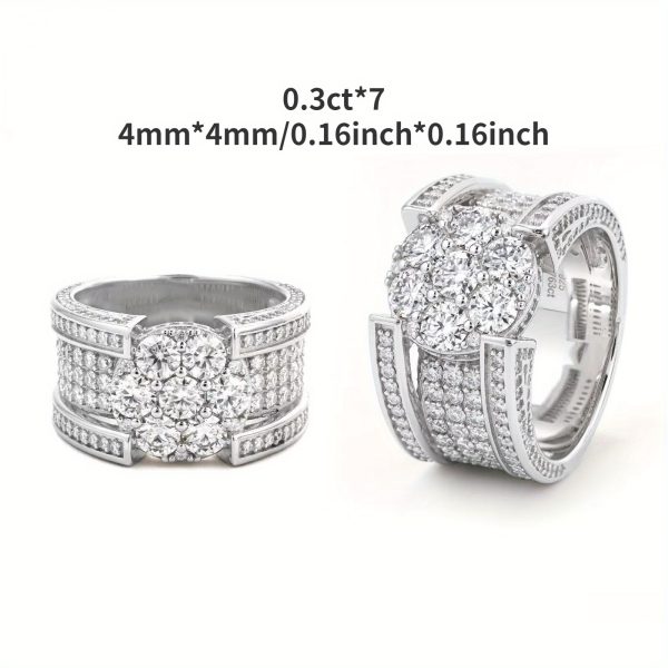 Full Set Moissanite S925 Silver Hip Hop Bully Hot Hip Hop Moissan Ring for Men and Women Classic Fashion Trend Street Party Anniversary Holiday Gift Birthday Gift Graduation Gift - Image 2