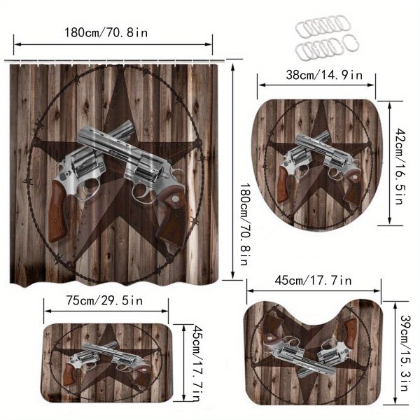 1/4pcs Rustic Western Farmhouse Shower Curtain Set - Waterproof, 71X71in, Bath Mat Rug, Shaped Toilet Seat Cover, Texas Star Decor - Country Gray Barn Door Bathroom Home Decoration - Image 4