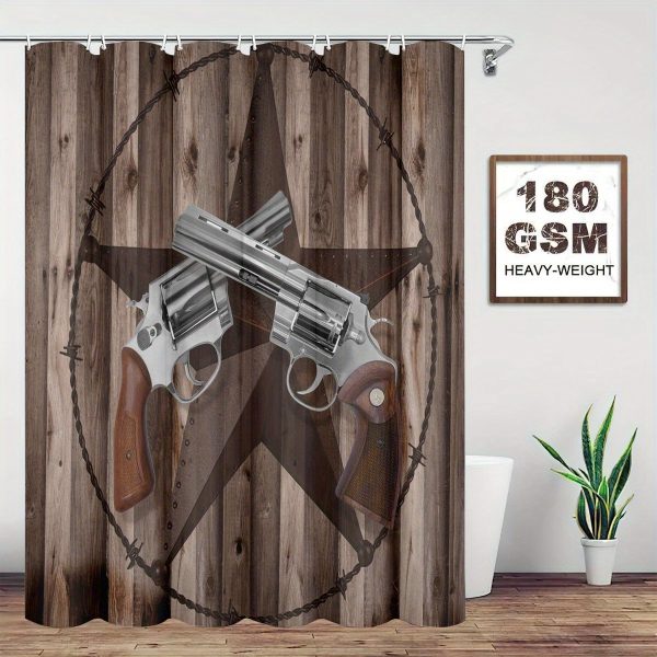 1/4pcs Rustic Western Farmhouse Shower Curtain Set - Waterproof, 71X71in, Bath Mat Rug, Shaped Toilet Seat Cover, Texas Star Decor - Country Gray Barn Door Bathroom Home Decoration - Image 2