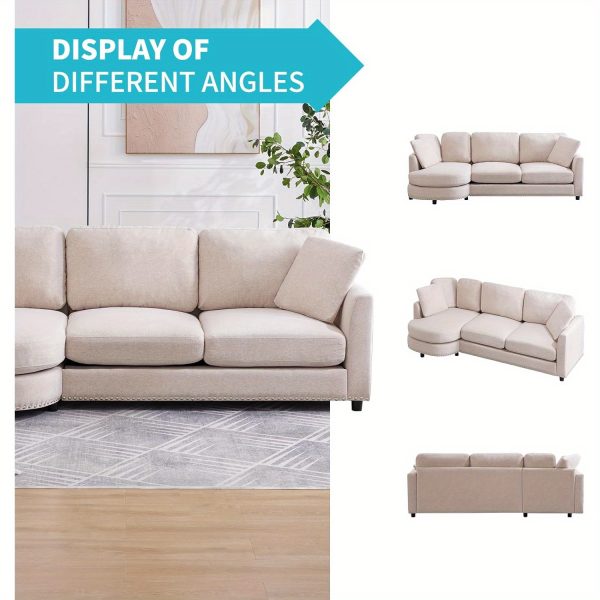 Luxury Cloud Sofa - 3-Seat Modern Linen Fabric Couch with Curved Chaise, 2 Support Throw Pillows, Soft Upholstered Couches for Living Room, Ideal for Relaxation and Entertainment - Image 5