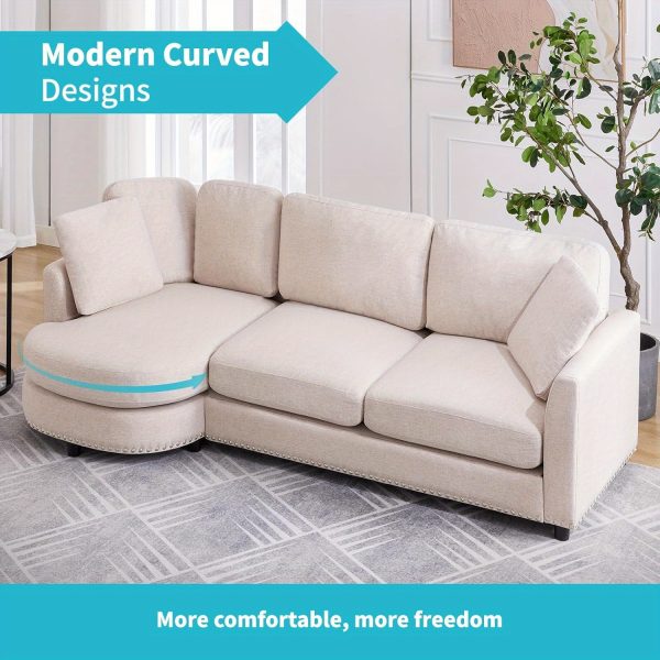 Luxury Cloud Sofa - 3-Seat Modern Linen Fabric Couch with Curved Chaise, 2 Support Throw Pillows, Soft Upholstered Couches for Living Room, Ideal for Relaxation and Entertainment - Image 8
