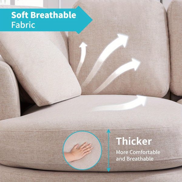 Luxury Cloud Sofa - 3-Seat Modern Linen Fabric Couch with Curved Chaise, 2 Support Throw Pillows, Soft Upholstered Couches for Living Room, Ideal for Relaxation and Entertainment - Image 9