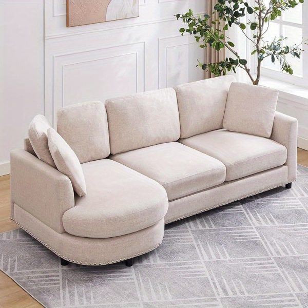 Luxury Cloud Sofa - 3-Seat Modern Linen Fabric Couch with Curved Chaise, 2 Support Throw Pillows, Soft Upholstered Couches for Living Room, Ideal for Relaxation and Entertainment - Image 6