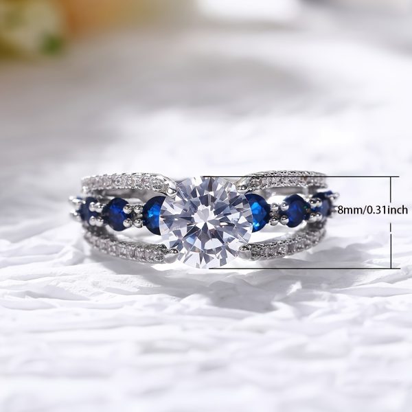1PS S925 Silver Inlaid Center Stone 2 Carat Moissanite Side Stone Inlaid Zircon And Blue Fused Alumina Ring Unisex Daily Wear Party Banquet Gifts - Image 2