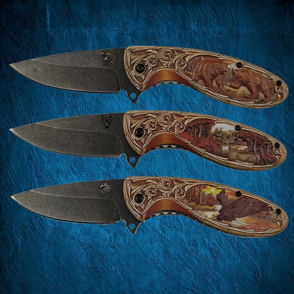 1pc Stainless Steel Survival Knife, 440C Stonewash Blade, Folding EDC Pocket Utility Knife with Animal Carved Handle for Camping Hiking Outdoor Tools - Image 8