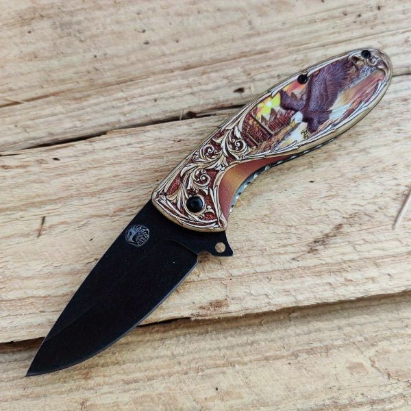 1pc Stainless Steel Survival Knife, 440C Stonewash Blade, Folding EDC Pocket Utility Knife with Animal Carved Handle for Camping Hiking Outdoor Tools - Image 4
