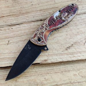 1pc Stainless Steel Survival Knife, 440C Stonewash Blade, Folding EDC Pocket Utility Knife with Animal Carved Handle for Camping Hiking Outdoor Tools
