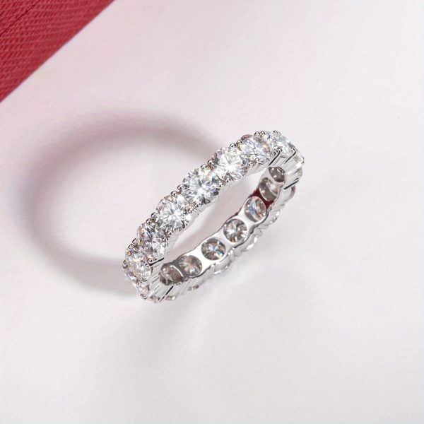 Elegant Moissanite Stacking Ring, 925 Sterling Silver, 4-5 Carat, Sparkling Fashion Band, Unisex, for Daily Wear, Gift, Anniversary, Christmas Jewelry - Image 5