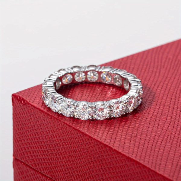 Elegant Moissanite Stacking Ring, 925 Sterling Silver, 4-5 Carat, Sparkling Fashion Band, Unisex, for Daily Wear, Gift, Anniversary, Christmas Jewelry - Image 2