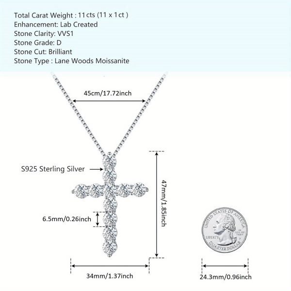11ct Moissanite Cross Necklace, D-F Color Vvs1 Clarity, 925 Sterling Silver - Cross Pendant for Men Women Fine Jewelry Gifts, Wedding Gifts, Engagement Gifts - Image 5