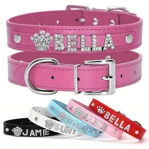 Customizable Dog Collar with Shiny Heart & Star Ornaments, PU Leather, Adjustable Head & Buckle Closure, Pet Supplies for Small, Medium, Large Dogs
