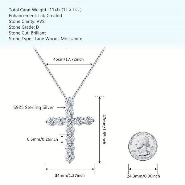 11ct Moissanite Cross Necklace, D-F Color Vvs1 Clarity, 925 Sterling Silver - Cross Pendant for Men Women Fine Jewelry Gifts, Wedding Gifts, Engagement Gifts - Image 5