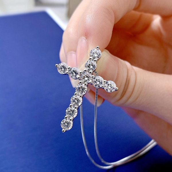 11ct Moissanite Cross Necklace, D-F Color Vvs1 Clarity, 925 Sterling Silver - Cross Pendant for Men Women Fine Jewelry Gifts, Wedding Gifts, Engagement Gifts - Image 6