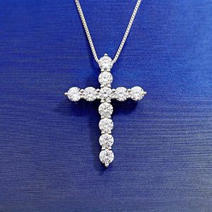 11ct Moissanite Cross Necklace, D-F Color Vvs1 Clarity, 925 Sterling Silver - Cross Pendant for Men Women Fine Jewelry Gifts, Wedding Gifts, Engagement Gifts