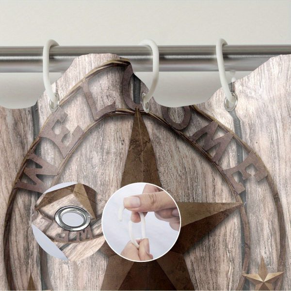 Texas Star Western Bath Set: 71X71In/180X180Cm, Rustic Wooden Board, Cowboy Hat, Horseshoe, And Boot Decoration, Waterproof Curtain, Bath Mat, And Toilet Cover - Image 8