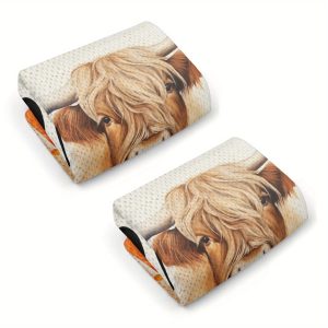 2pcs Rustic Cow & Pumpkin Design Bath Towels, Soft & Absorbent, 18x26 inches, Contemporary Style, Polyester, Festive Home Bathroom Decor for Thanksgiving & Christmas