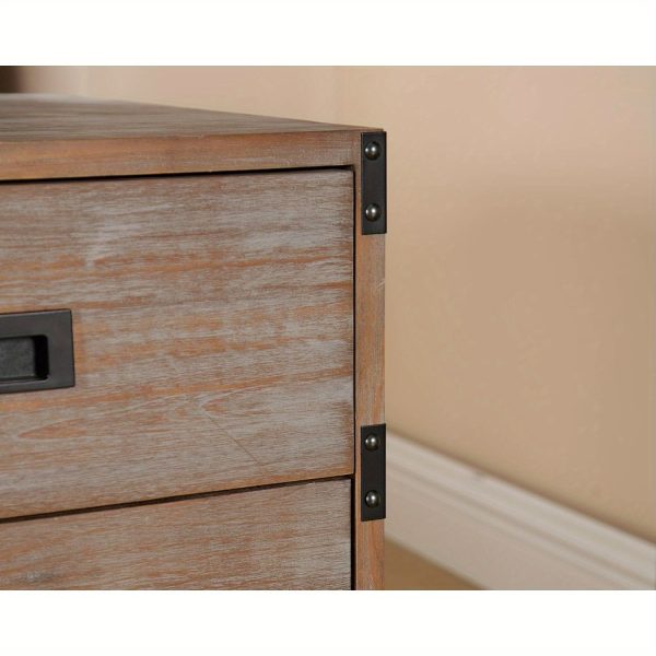 1Pc 18 Inches Wide W-square Industrial Bedside Table with Metal Legs and Country Edge Stand, Wooden Edge Table with 2 Drawers for Storage, Living Room Bedside Table, Bedroom Bedside Table - Image 8