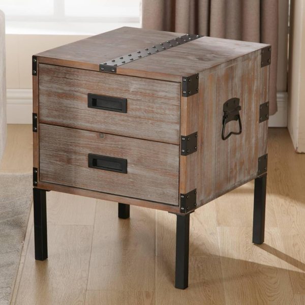 1Pc 18 Inches Wide W-square Industrial Bedside Table with Metal Legs and Country Edge Stand, Wooden Edge Table with 2 Drawers for Storage, Living Room Bedside Table, Bedroom Bedside Table - Image 6