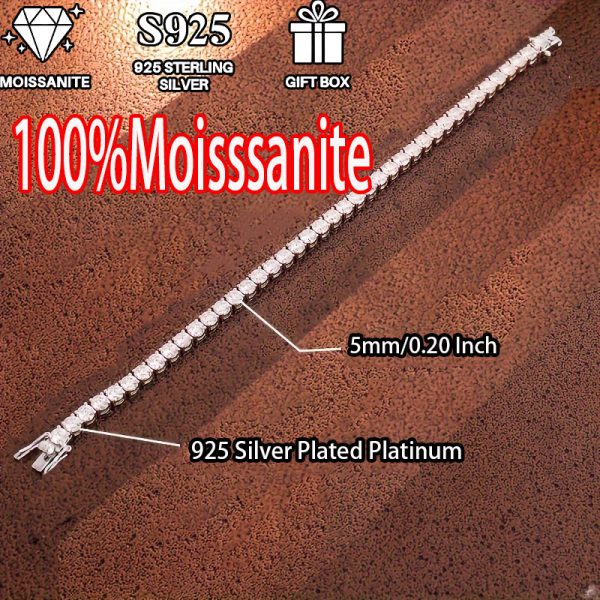 100% moissanite 5mm tennis bracelet, hip-hop tennis bracelet, stylish and elegant bracelet, birthday gift for gifting - Image 3