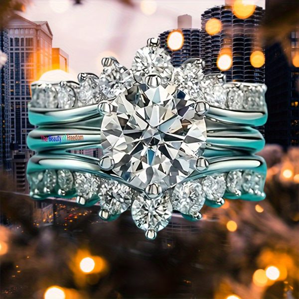1 S925 silver 3 carat Moissanite engagement ring set Sterling silver stylish for birthday fashion, weddings and holidays, with 18k gold plated for men and women