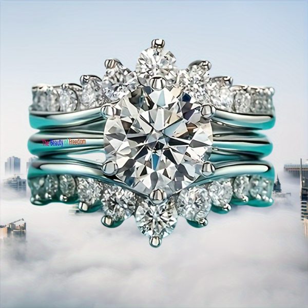1 S925 silver 3 carat Moissanite engagement ring set Sterling silver stylish for birthday fashion, weddings and holidays, with 18k gold plated for men and women - Image 5
