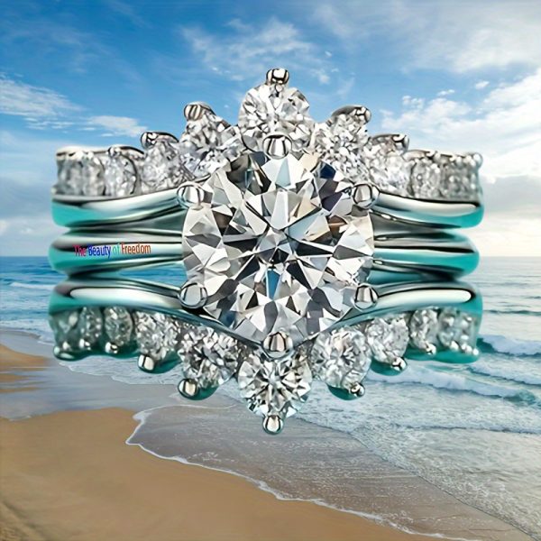 1 S925 silver 3 carat Moissanite engagement ring set Sterling silver stylish for birthday fashion, weddings and holidays, with 18k gold plated for men and women - Image 7