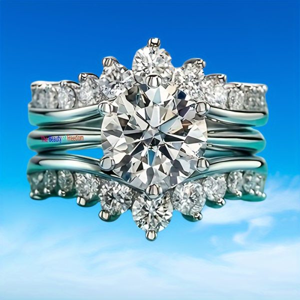1 S925 silver 3 carat Moissanite engagement ring set Sterling silver stylish for birthday fashion, weddings and holidays, with 18k gold plated for men and women - Image 2