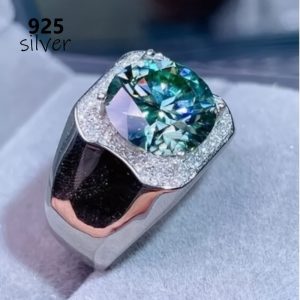 1pc S925 Silver Inlaid 5 Carat Moissanite Ring Birthday Party Luxury Gift for Men Women