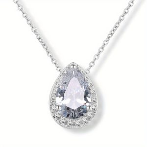 3Carats Water Drop Moissanite Pendant Necklaces for Women, D Color VVS1 Moissanite Pendant, 925 Sterling Silver Drop Necklaces, Bridal Set Jewelry Gifts