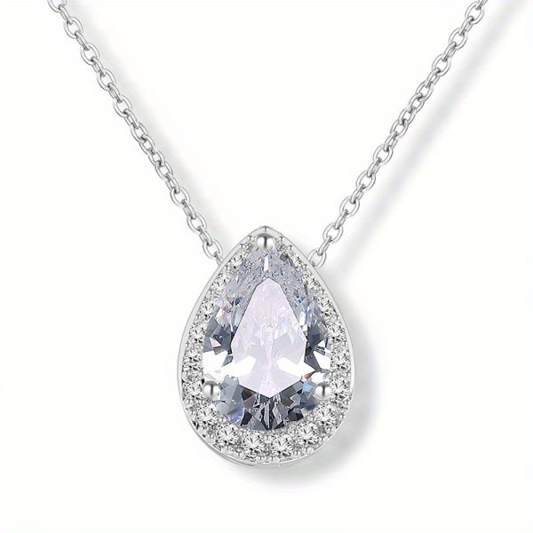 3Carats Water Drop Moissanite Pendant Necklaces for Women, D Color VVS1 Moissanite Pendant, 925 Sterling Silver Drop Necklaces, Bridal Set Jewelry Gifts