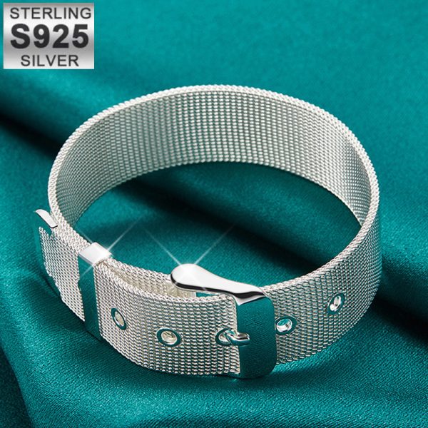 8mm Adjustable Weave Bangle Bracelet in 925 Sterling Silvery - Stylish Fashion Accessory for Men & Women