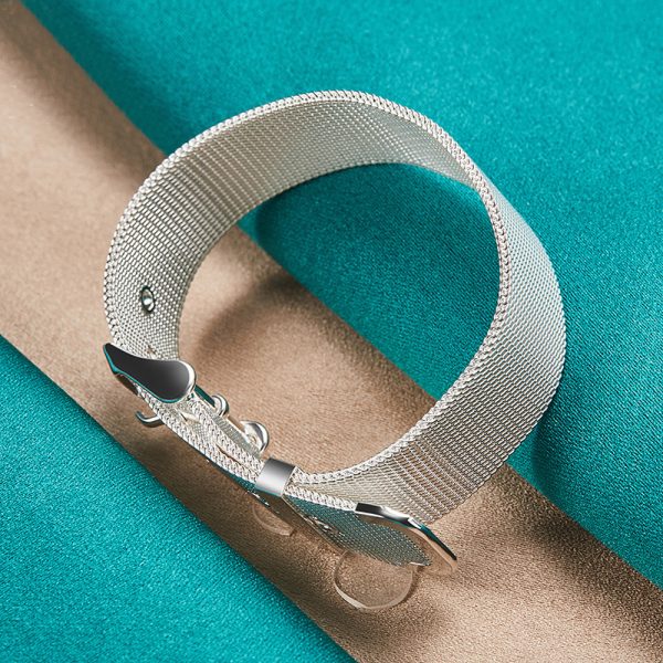 8mm Adjustable Weave Bangle Bracelet in 925 Sterling Silvery - Stylish Fashion Accessory for Men & Women - Image 3