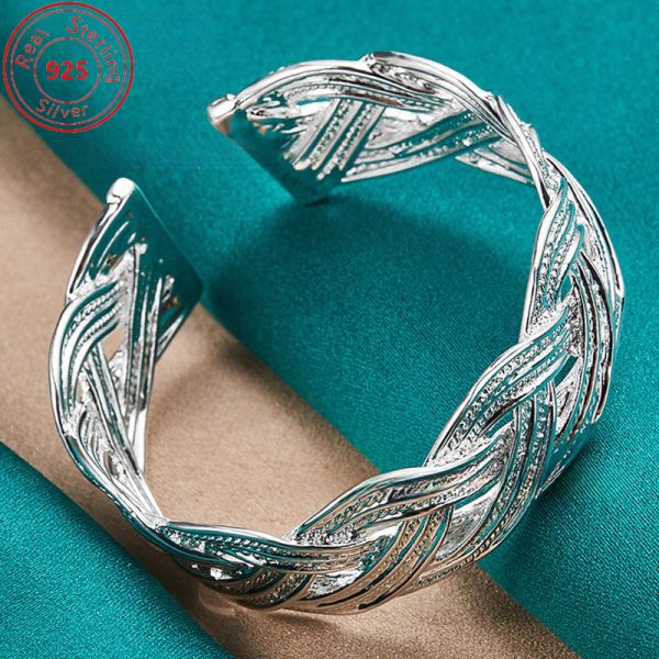 925 Sterling Silver Woven Adjustable Bracelet - Stylish And Elegant Trendy Style - Perfect For Everyday Wear, Parties, Birthdays, Thanksgiving - A Perfect Gift For Female Charm Jewelry - Image 2