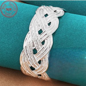 925 Sterling Silver Woven Adjustable Bracelet - Stylish And Elegant Trendy Style - Perfect For Everyday Wear, Parties, Birthdays, Thanksgiving - A Perfect Gift For Female Charm Jewelry