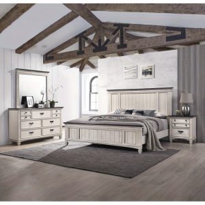 1pc Rustic Industrial Style Brown Finish Queen Size Panel Bed w Built in Bench Footboard Solid Wood Wooden Bedroom Furniture