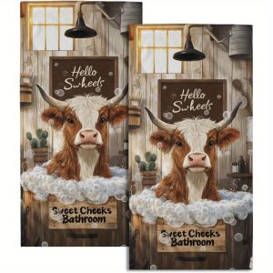 2pcs Farmhouse Country Kitchen Towels - Cute Western Animal Design, Highly Absorbent Polyester, Perfect for Home & Spa Decor, 18x26 Inches