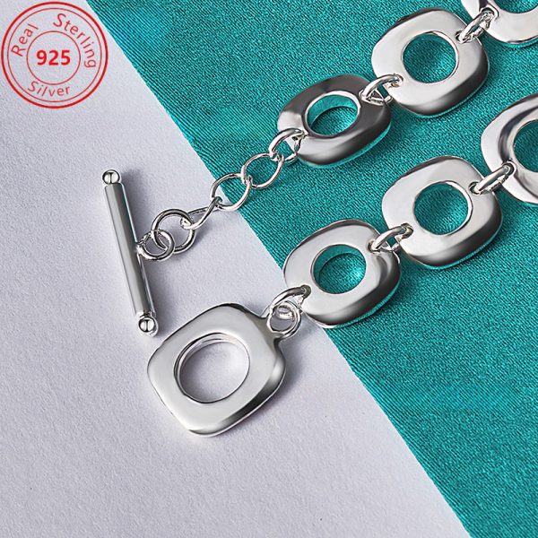 925 Sterling Silvery Square Round Ring OT Buckle Bracelet - Fashionable and Trendy - Suitable for Daily Wear and Parties - Birthday - Thanksgiving - Perfect Feminine Charm Jewelry Gift