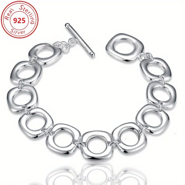 925 Sterling Silvery Square Round Ring OT Buckle Bracelet - Fashionable and Trendy - Suitable for Daily Wear and Parties - Birthday - Thanksgiving - Perfect Feminine Charm Jewelry Gift - Image 5