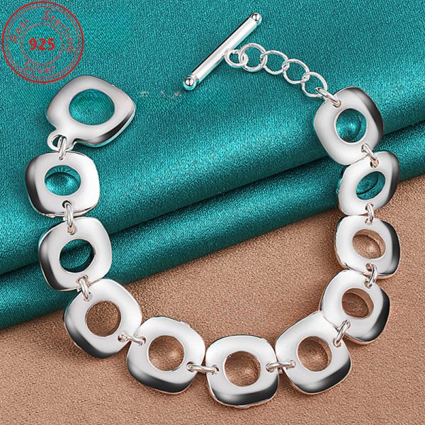 925 Sterling Silvery Square Round Ring OT Buckle Bracelet - Fashionable and Trendy - Suitable for Daily Wear and Parties - Birthday - Thanksgiving - Perfect Feminine Charm Jewelry Gift - Image 2