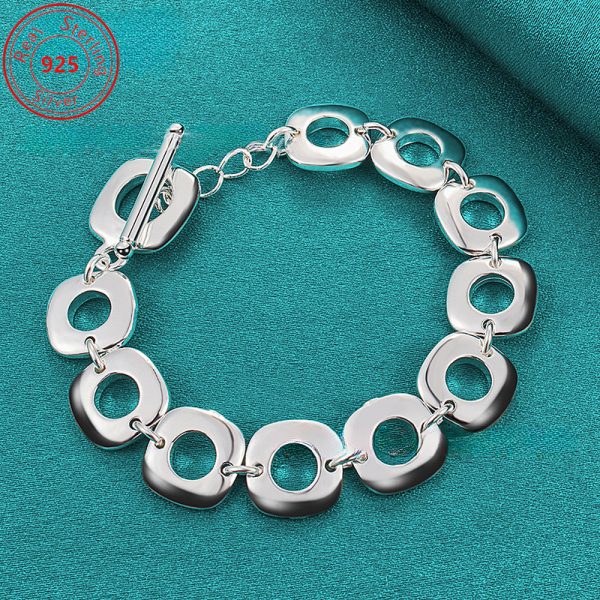 925 Sterling Silvery Square Round Ring OT Buckle Bracelet - Fashionable and Trendy - Suitable for Daily Wear and Parties - Birthday - Thanksgiving - Perfect Feminine Charm Jewelry Gift - Image 3