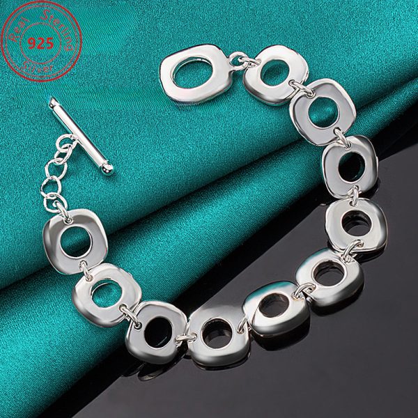 925 Sterling Silvery Square Round Ring OT Buckle Bracelet - Fashionable and Trendy - Suitable for Daily Wear and Parties - Birthday - Thanksgiving - Perfect Feminine Charm Jewelry Gift - Image 4
