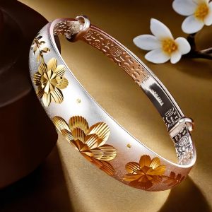 Sterling Silver S999 Adjustable Push-Pull Bracelet for Women, Vintage Style, Ideal Mother's Day Gift, 26g/0.91oz, Handmade, Pure Silver