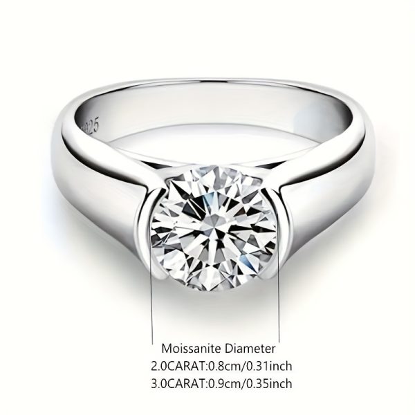 1 Piece 925 Sterling Silver 2 Carat/3 Carat Moissanite Ring Exquisite Men's And Women's Couple Ring Engagement Wedding Confession Anniversary Gift For Friends, Lovers And Family - Image 3