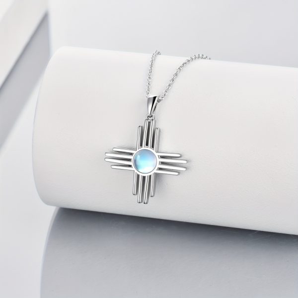 Zia Sun Symbol 925 Sterling Silver Necklace Exquisite Ladies Turquoise/Moonstone Pendant Jewelry For Women New Mexico Necklace For Mother's Day Christmas Birthday Gifts - Image 3