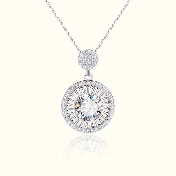 1pc Seiko Electroplated 18k Gold Plated 925 Sterling Silvery, Weight 5.5g, Main Stone: 2 Carat Moissanite Full Round Bottom Style Women's Fashion Pendant Necklace Suitable for Engagement, Marriage, Confession, Gift for Friends, Lovers, Family, Fashion Par - Image 6