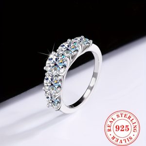 Dazzling 3.6ct Moissanite Eternity Band - 5-Stone Sterling Silver Wedding Finger Ring for Women - Promise Ring, Engagement Party, Daily Outfit Jewelry, Perfect Gift for Her, 925 Silver, Hypoallergenic, Nickel-Free, Comfort Fit