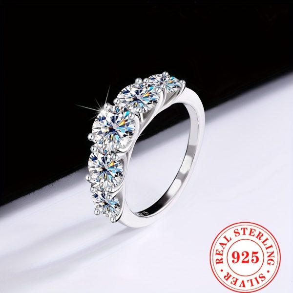 Dazzling 3.6ct Moissanite Eternity Band - 5-Stone Sterling Silver Wedding Finger Ring for Women - Promise Ring, Engagement Party, Daily Outfit Jewelry, Perfect Gift for Her, 925 Silver, Hypoallergenic, Nickel-Free, Comfort Fit